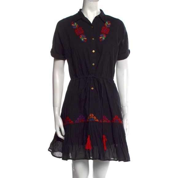 Carolina K Dresses & Skirts - CAROLINA K Natalie Black Embroidered Shirt Dress Size Medium